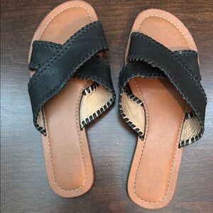 Jack Rogers Black and Tan Sandals with Criss-Cross Straps